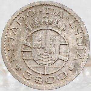 Portuguese India 3 Escudos Nickel Brass Coin Estado da India Republica Portuguesa Colonial Issue