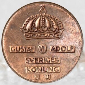 Sweden King Gustaf VI Adolf 2 Öre Coin Bronze Collectible