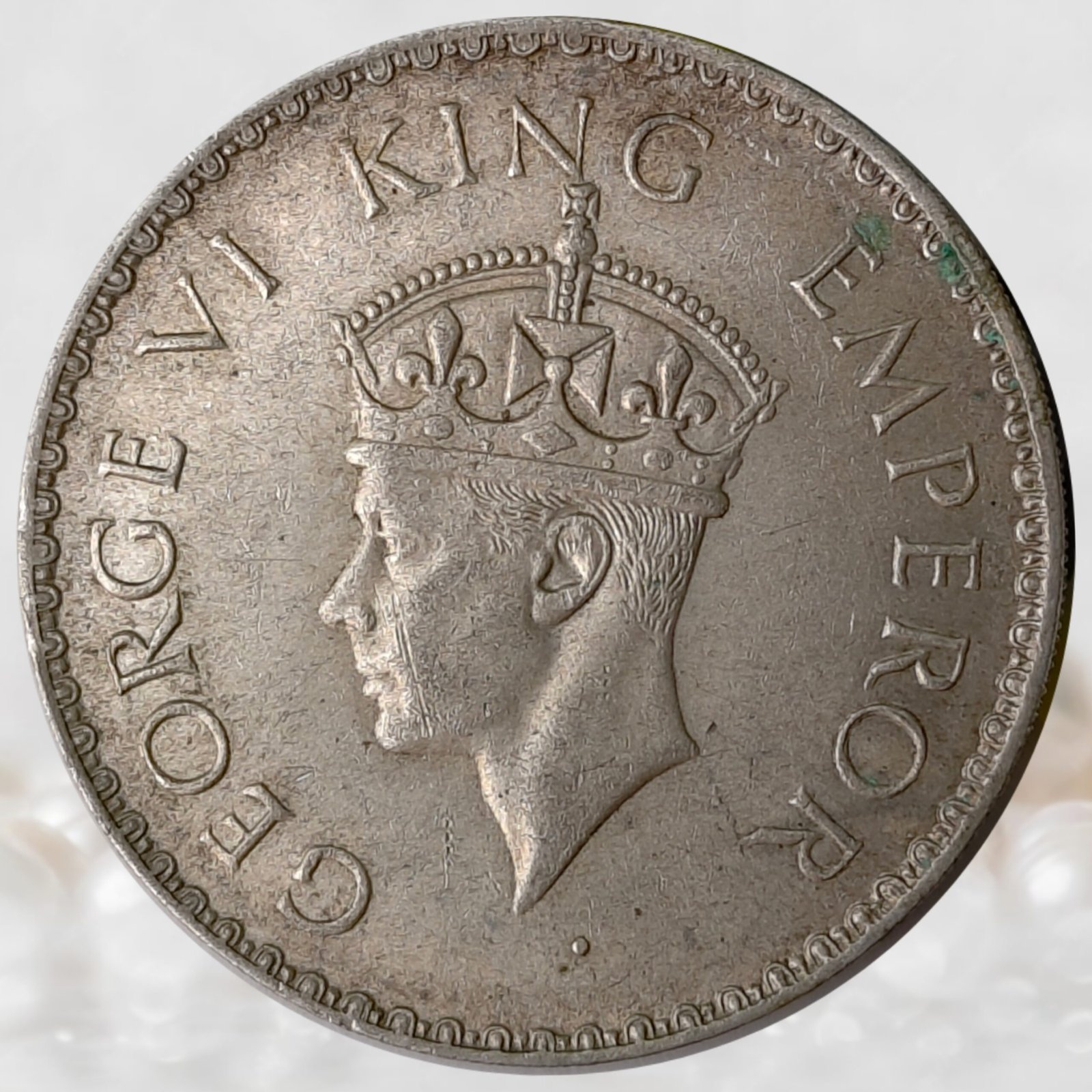 British India - King George VI Silver (.500) One Rupee Historical Coin (1)