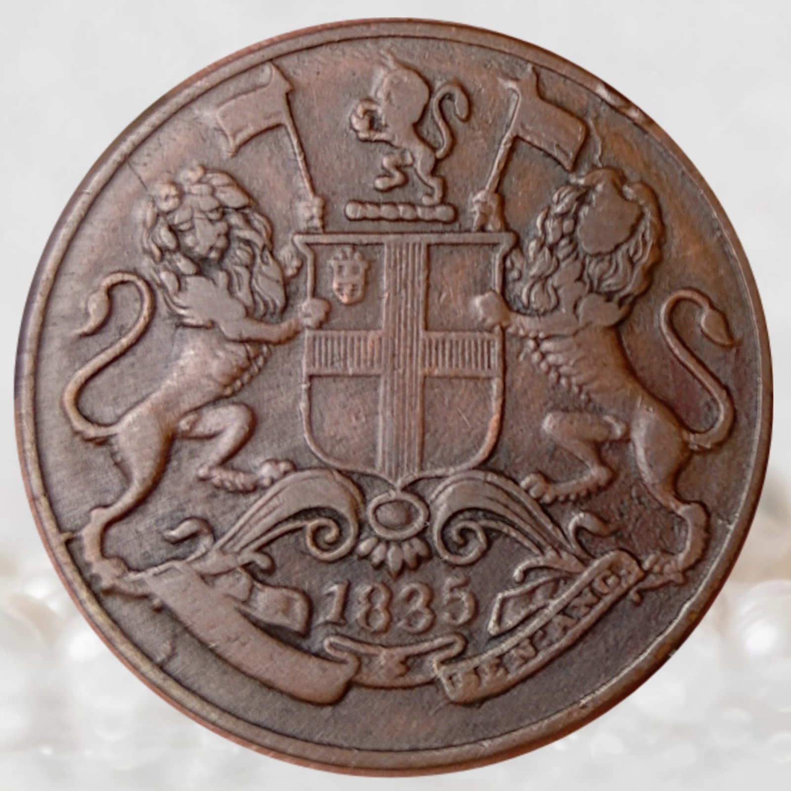 East India Company ¼ Anna Copper Coin 1835 AD (1)