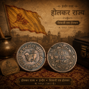 Indore State Shivaji Rao Holkar Copper ¼ Anna (Pav Anna) Bull Facing Left