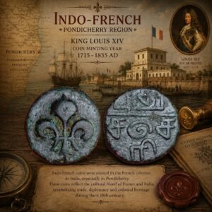 Indo-French Pondicherry King Louis XIV Bronze 1 Doudou Historical Coin of Colonial India
