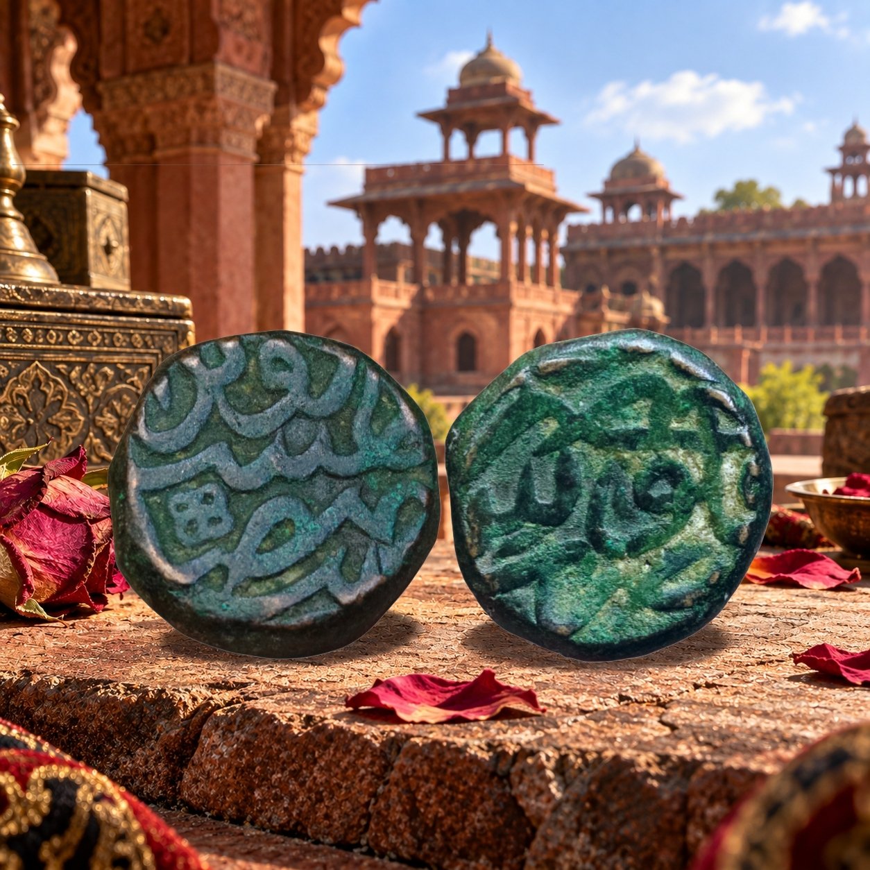 Mughal Emperor Akbar Hazrat Delhi Mint Copper 1 Dam (Falus) Historical Coin (1)