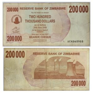 Zimbabwe 200 000 Dollars Banknote Vintage Collectible Paper Currency
