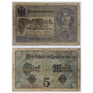 Germany 5 Mark Banknote Vintage Collectible Paper Currency