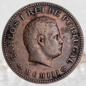 Portuguese India King Charles I 1/4 Tanga Bronze Coin 1901-1903 AD