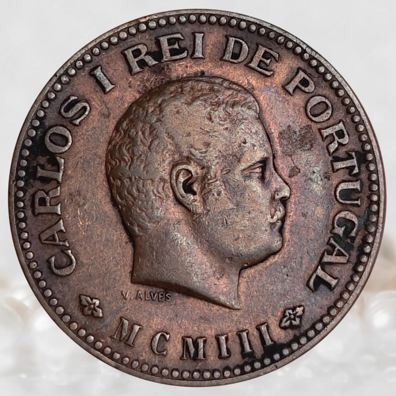 Portuguese India King Charles I 14 Tanga Bronze Coin 1901-1903 AD (1)
