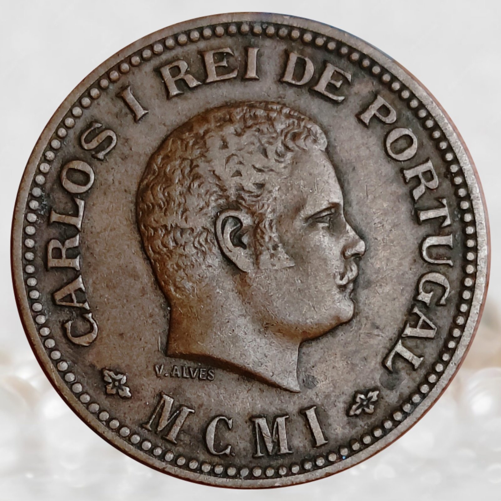 Portuguese India King Charles I 14 Tanga Bronze Coin 1901-1903 AD (3)