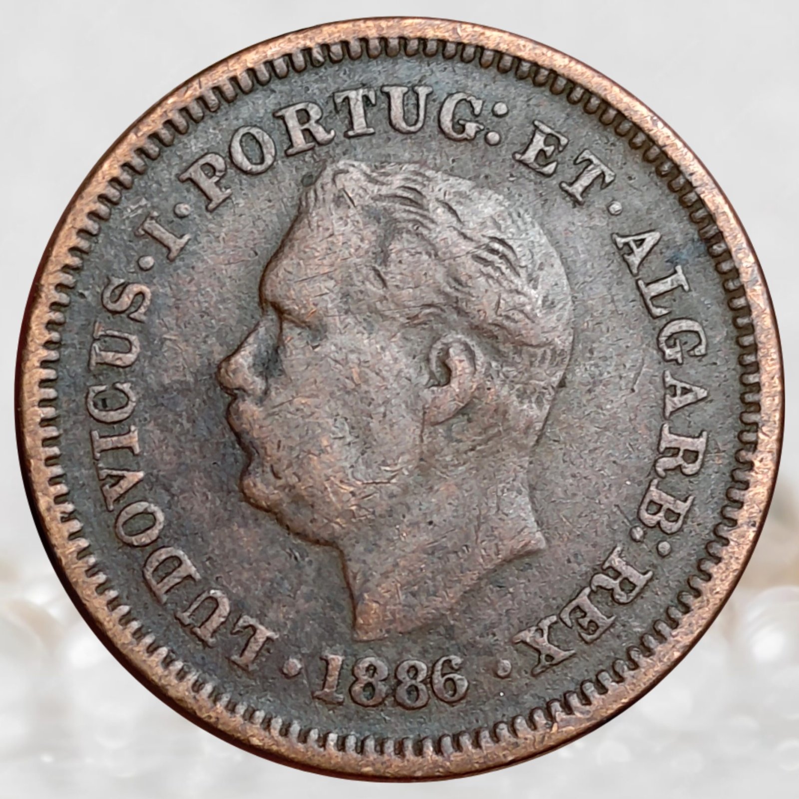 Portuguese India ⅛ Tanga - Louis I Calcutta Mint 1886 AD Copper Coin (1)