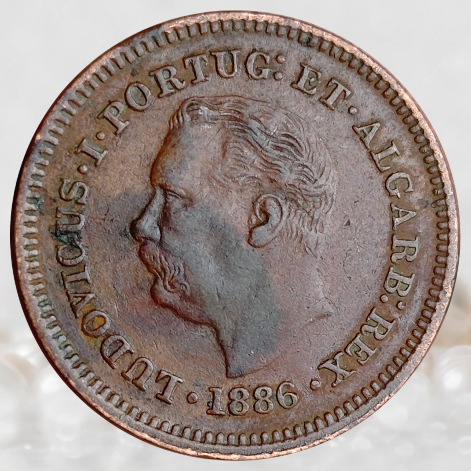 Portuguese India ⅛ Tanga - Louis I Calcutta Mint 1886 AD Copper Coin (3)