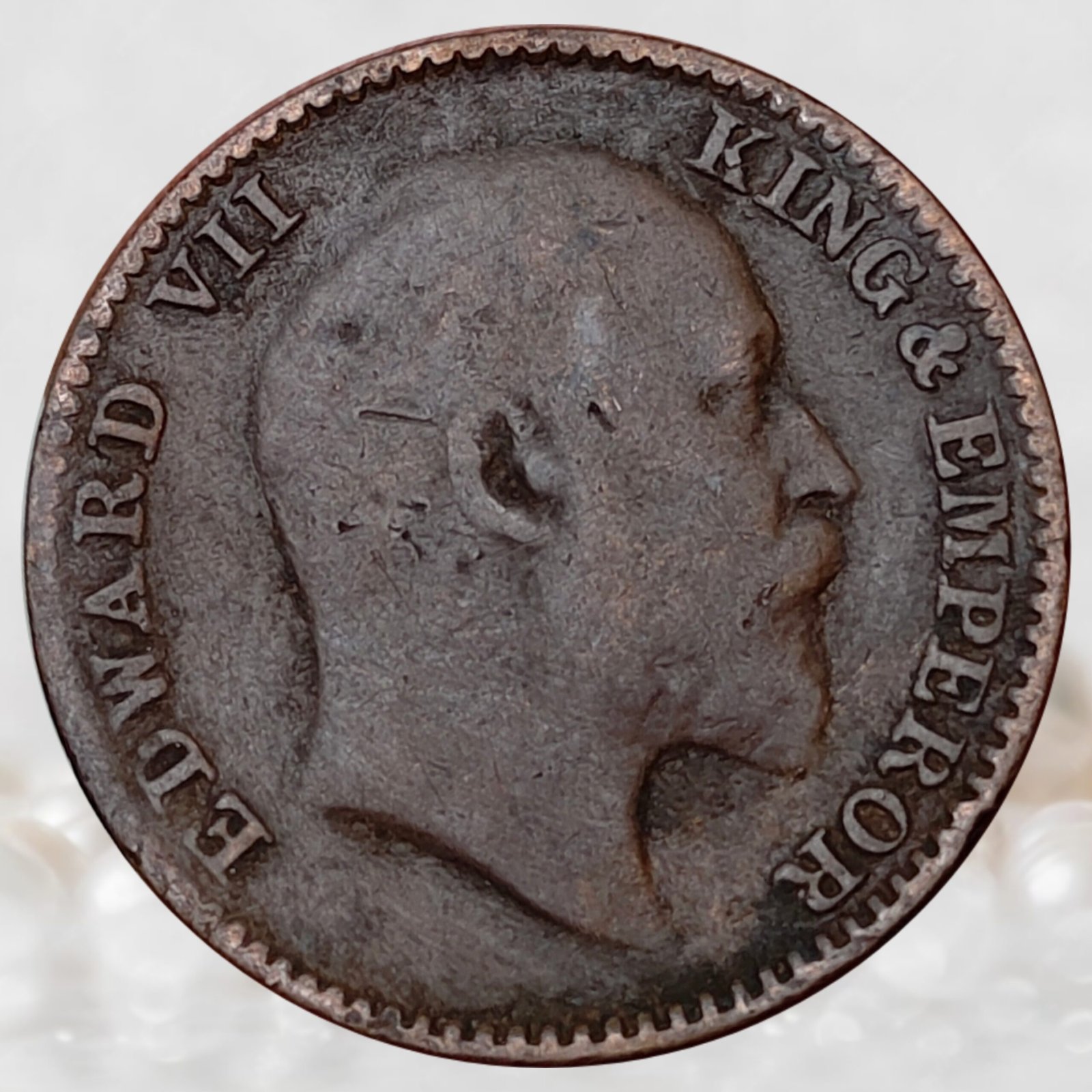1 12 Anna King Edward VII British India 1909 AD Bronze Coin (1)