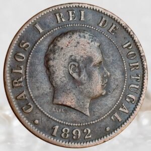 King of Portugal Carlos I 20 Réis Bronze Coin Vintage Collectable Piece