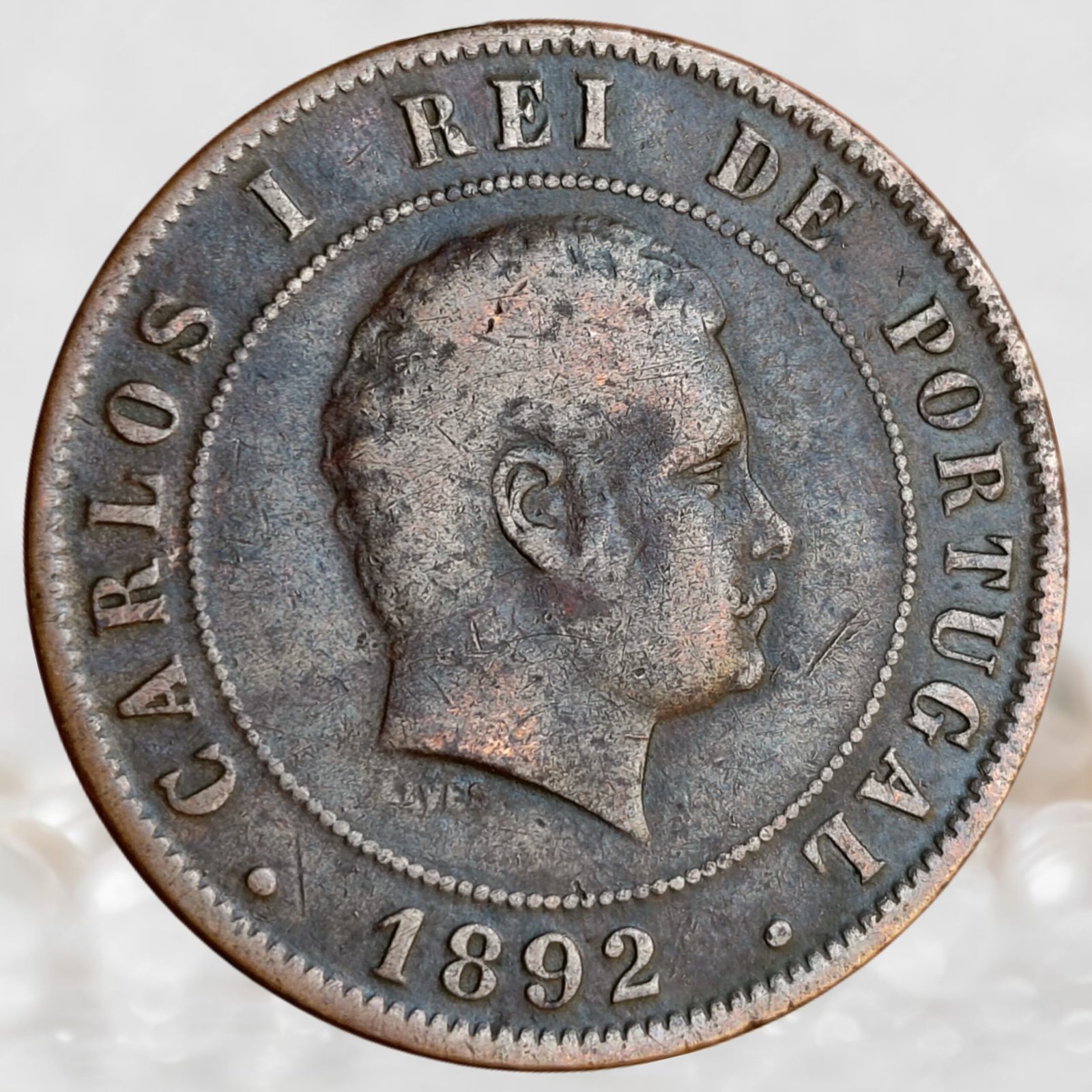 King of Portugal Carlos I 20 Réis Bronze Coin (1)