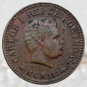 Portuguese India King Charles I – 1/8 Tanga Bronze Coin (1901–1903 AD) Lisboa Mint