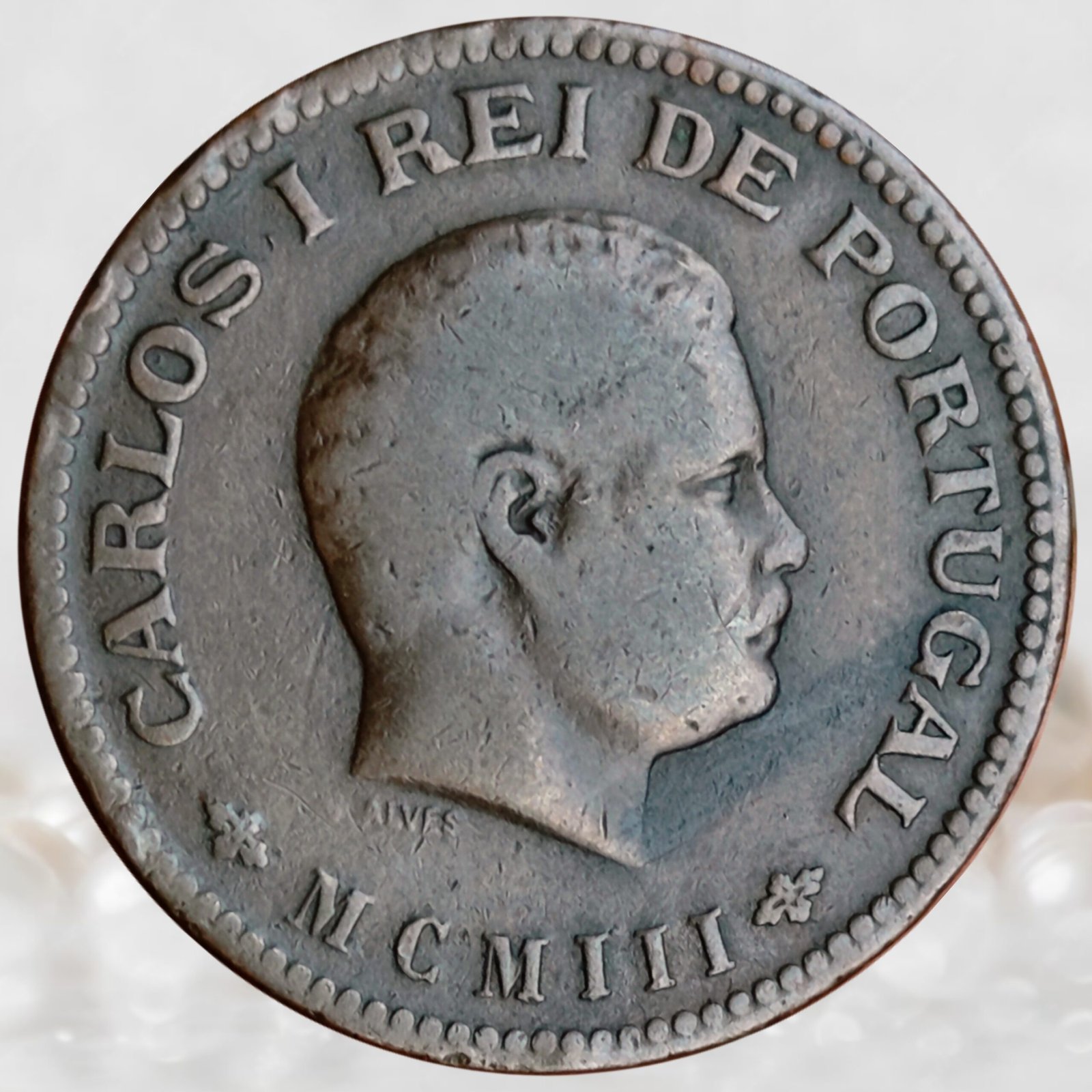Portuguese India King Charles I 14 Tanga Bronze Coin 1901-1903 AD (1)