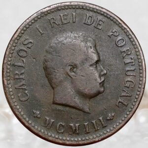 Portuguese India - King Charles I ½ Tanga Bronze Coin 1903 AD Lisboa Mint