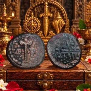 Vijayanagara Empire - Tirumala Deva Raya Copper 1 Kasu - Dagger, Discus and Conch Type